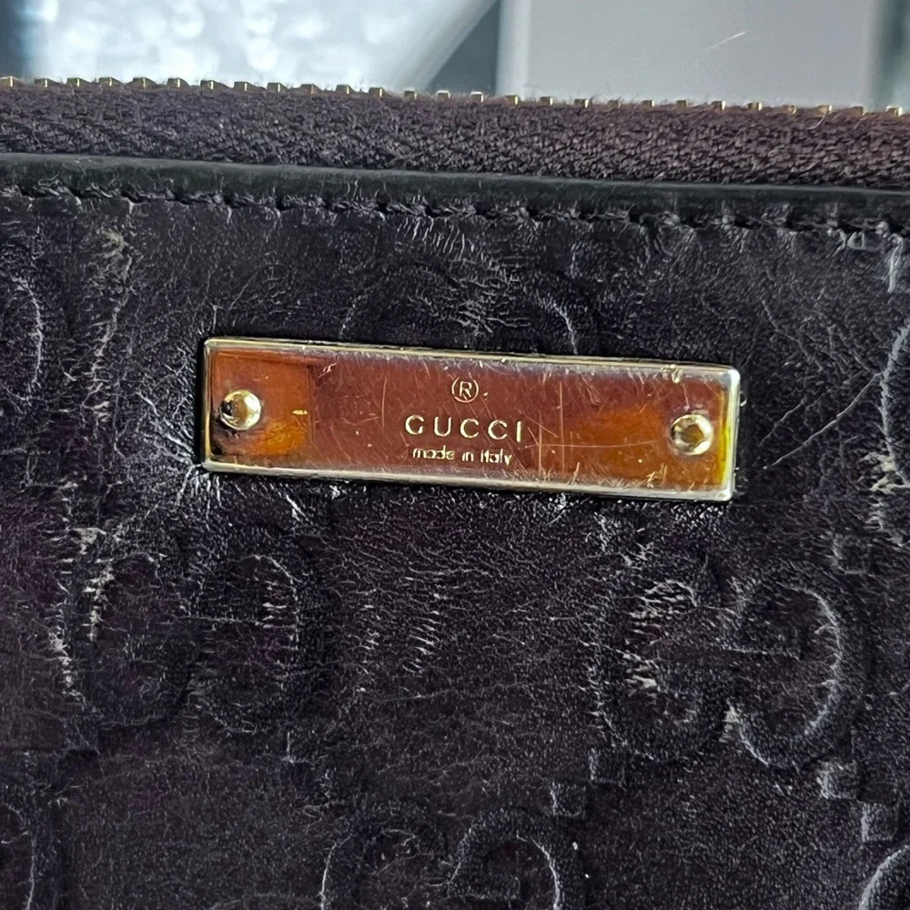 Gucci Brown Guccissima Leather Zip Around Wallet with unbranded chain